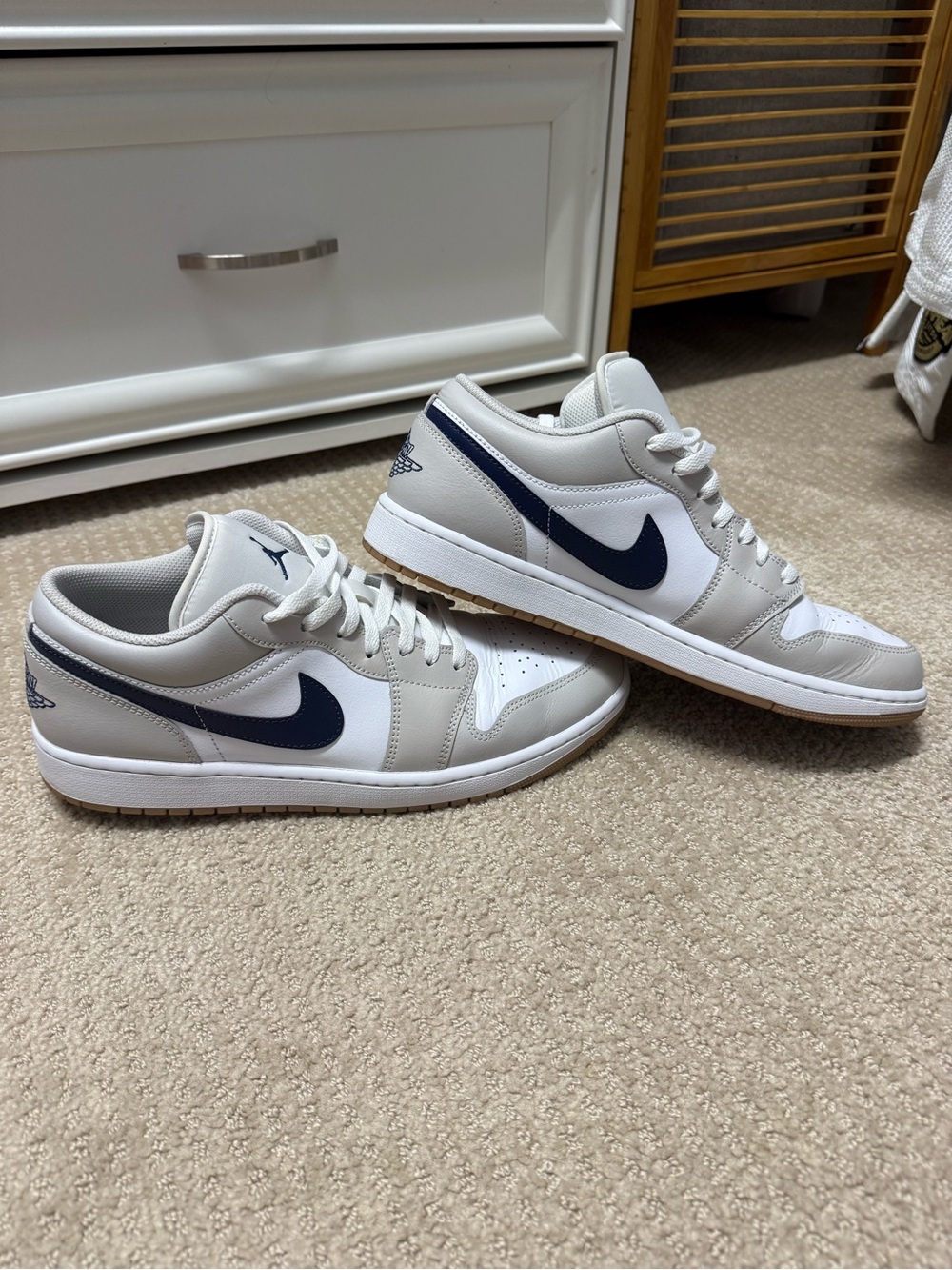 Nike Air Jordan Dunk low Sneakers — White & Light Gray with Navy - Picture 3 of 7